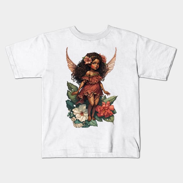 Hibiscus Flower Fairy Girl Cute Hawaii Cicely Mary Barker Kids T-Shirt by peachycrossing